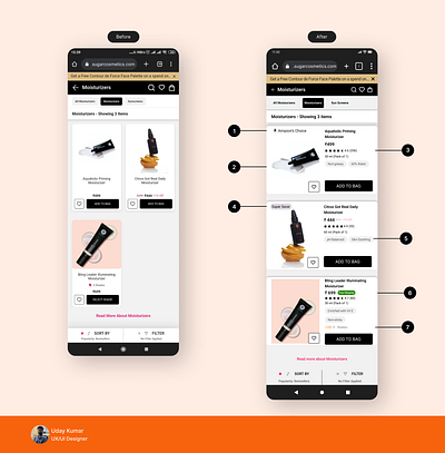 Re-design of Sugar cosmetics product catalogue page average fold design figma light mode mobile design re design ui ui design