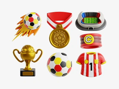 Soccer 3D Icon Pack 3d 3d icon achievement award ball blender captain champion eklip studio illustration jersey medal red soccer sport stadium winner