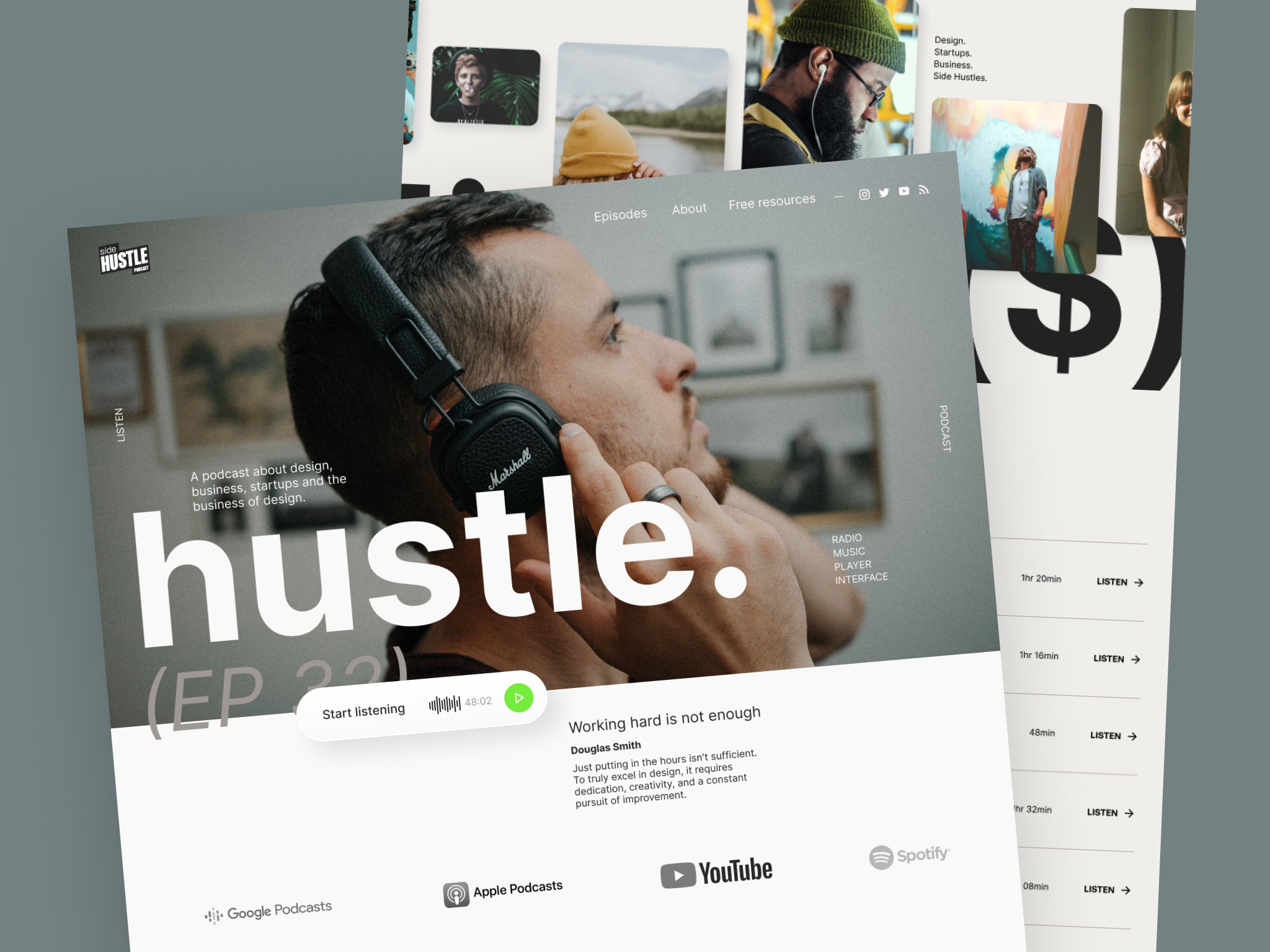 Example of Website for a podcast - Side Hustle