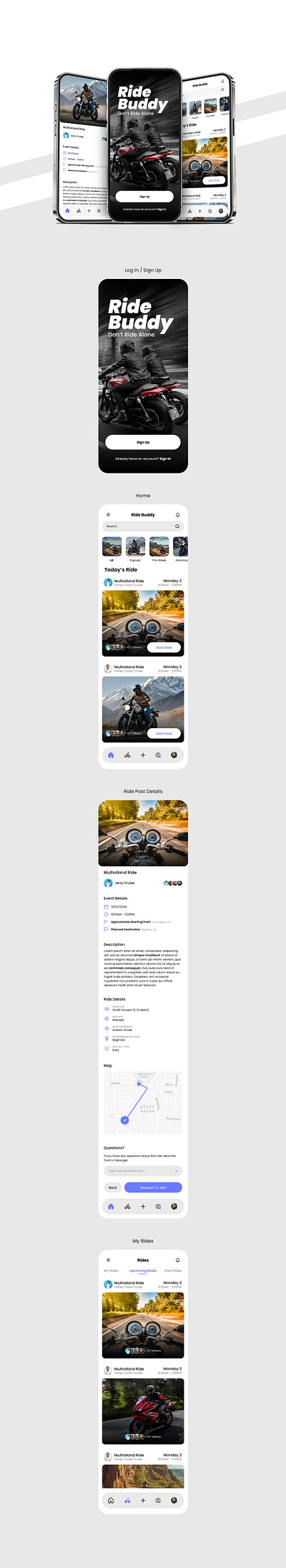 UI/UX Ride Buddy App Design app app design application design graphic graphic design mobile ui uiux ux