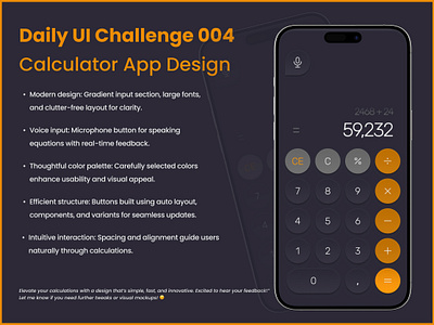 Daily UI Challenge 004: Calculator App Design | #DailyUI accessibility autolayout calculatorapp dailyui figmadesign gradientdesign uichallenge uidesign uxdesign voiceinput