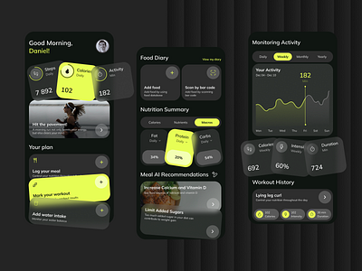 Fitness Tracker Mobile App UX/UI Design app callories tracker coach dark mode dashboard design designer figma fitness health mobile app design move to earn ui uiui design uiux uxui uxui design web design wellness workout