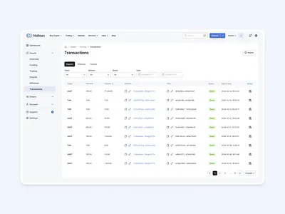 Transactions Page - Crypto Trading Platform UI/UX Design Web App app crypto dashboard design filters finance fintech interface navigation pagination platform responsive table tabs trading transactions ui ux web web3