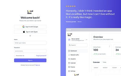 Local Bee - Sign Up Module design education gfx graphic design sign in sign up signin signup startup ui ux web design website design