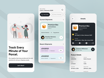 Parcel Delivery App cargo courier delivery freight location logistic mobile mobile app mobile app design order package parcel shipment shipping shipping container track order tracker transport ui ui design