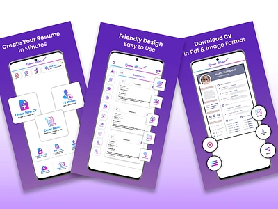 Resume Maker Store Listing Design app icon app screenshote app store screenshot feature graphic mobile app playstore screenshot screenshot design user experience user interface