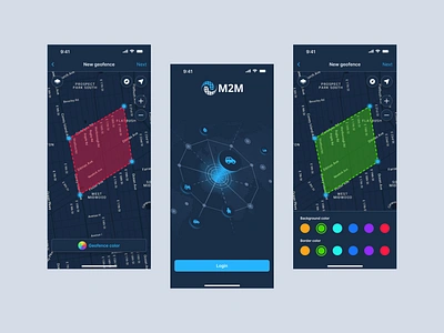 Welcome and Geofence Screens | M2M Mobile App app geofences gps gps monitoring ios iot iot platform logistics m2m map mobile monitoring restricted zones route and location telemetry solutions tracks traking transport vehicles welcome screen