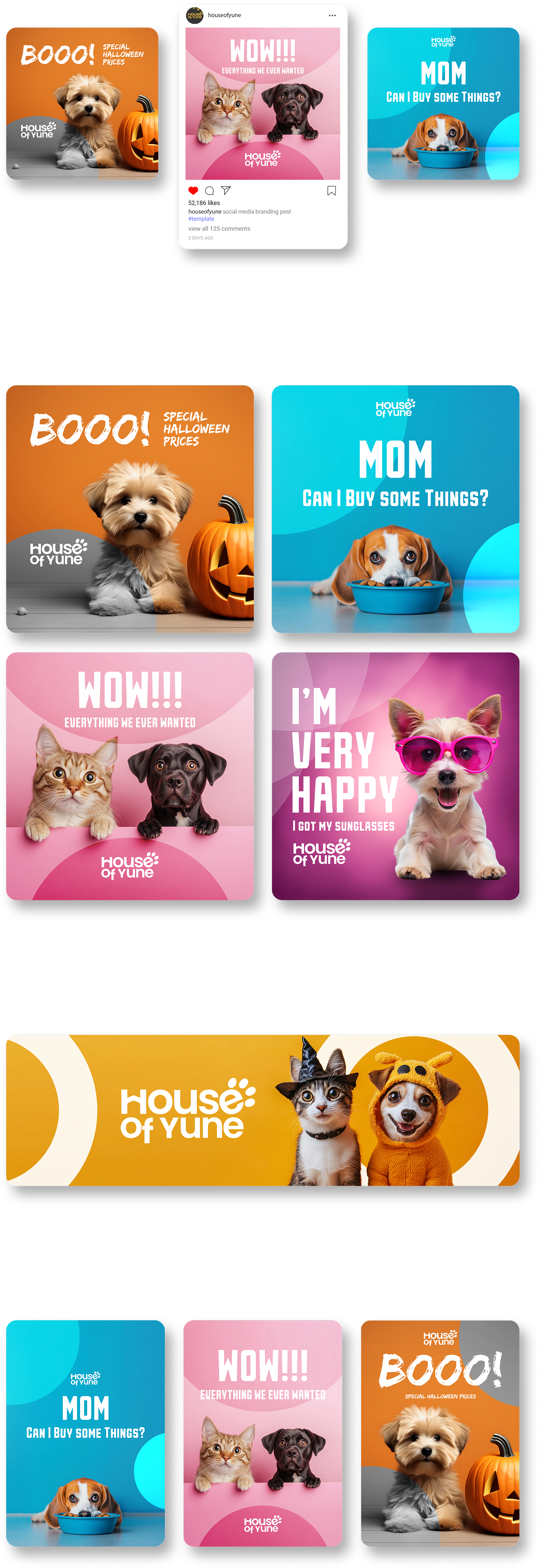 Social Media Designs - House of Yune branding graphic design instagram logo motion graphics pets post social social media ui