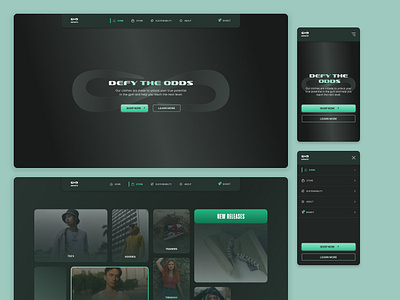 Infinite Landing Page – Defy the Odds clothing store dark theme e commerce design figma figma design landing page minimalist design modern design responsive design retail website ui design ux design web design