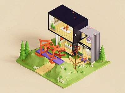 Low poly scene 3D art gallery 3d branding cinema4d city design illustration lowpoly visual