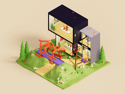 Low poly scene 3D art gallery 3d branding cinema4d city design illustration lowpoly visual