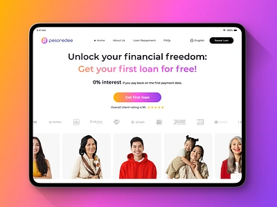 Hero Section for Online Microfinance Platform | Pesoredee branding bright color clean design concept finance fintech first screen hero section interface interface design loan microfinance online platform product product design startup ui ux uxui web