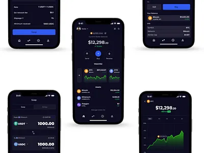 Crypto Wallet App UI Design branding cryptoapp cryptocurrencyui cryptograph cryptoportfolio cryptowalletu darkmodeui design designcommunity figmadesign graphic design mobile sleek ui wallet web 3 design web3