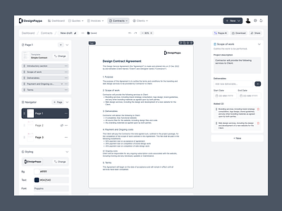 Contract editor for designers app contract design designers editor figma minimal saas software ui ux