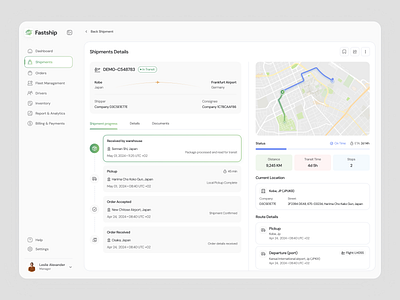 Fastship - Shipment Details Dashboard admin panel ai dashboard dashboard kpi logistic logistic dashboard online tracking product details saas dashboard shipment shipment details shipment tracking tracking ui ux visual design web app