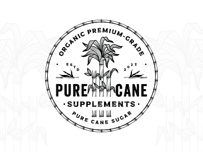 Pure Sugar Cane🌾 Vintage Badge Artwork artwork cane logo graphic design hand drawn logo retro style sugar cane badge sugarcanelogo vintage badge