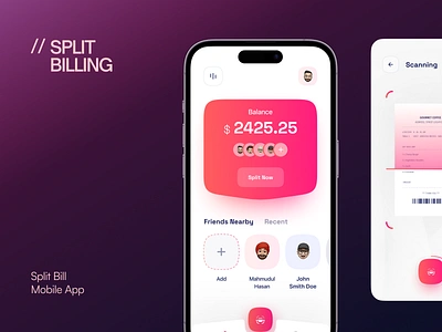 Split Bill Mobile App UI/UX Design 2025 design trend 2025 trends app design app uiux design mobile app mobile app uiux design modern app split bill split bill mobile app trendy design 2025 ui design ui ux uiux design