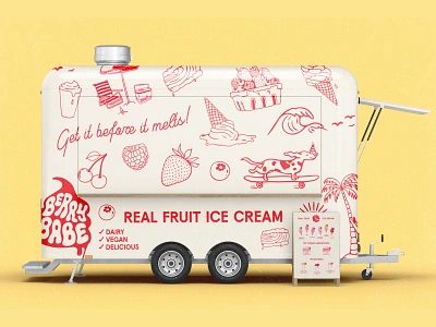 Brand Identity for Ice Cream Brand 'Berry Babe' brand identity brand identity design branding byron bay branding dessert branding food branding food truck branding graphic design ice cream illustration logo surf branding typography vintage branding