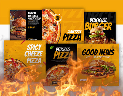 Fast Food Social Media Posts Template branding burger fast food food junk food marketing media pizza post posts template social social media template