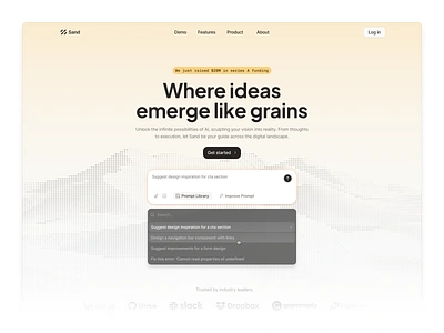 Sand AI - Landing page ai dashboard generate generate code generative ai hero hero section interaction landing page large language model llm llm saas morva morva labs product design saas saas ai saas dashboard saas landing page