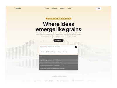 Sand AI - Landing page ai dashboard generate generate code generative ai hero hero section interaction large language model llm llm saas morva morva labs product design saas saas ai saas dashboard saas landing page