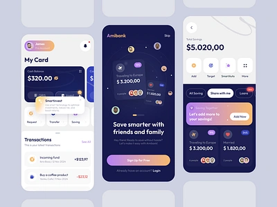Amibank - Mobile Banking App Exploration app bank branding card clean design finance gradient graphic design illustration logo mobile onboarding responsive typography ui ux whitespace