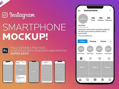 Instagram Mockup Smartphone app feed ig image instagram instagram mockup smartphone iphone mock up mockup network phone photo profile reels rss smartphone social social media stories template