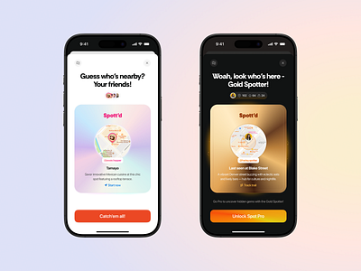 Spot - Proximity Notifications 🔔 app buttons cards design gradients ios map minimal mobile app modal notifications subscription ui unlock