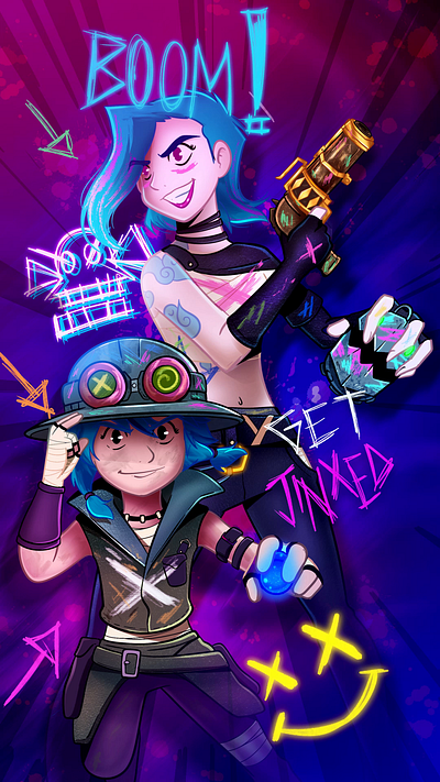 Jinx - Animated FanArt 2dart after effects animation cartoon color palette comic comic style concept art fantasy freelancer gif loop neon poster procreate