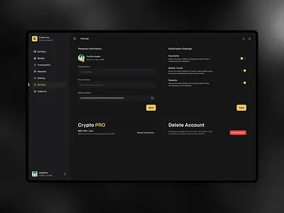 Cryptocurrency Dashboard - Settings crypto dashboard ui design saas ui ui design ux web design web3