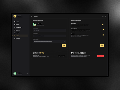 Cryptocurrency Dashboard - Settings crypto dashboard ui design saas ui ui design ux web design web3