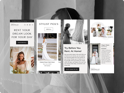 Responsive Bridal Rental Website Design black and white bride ecommerce website fashion figma hero section innovative luxury mobile resposnive design rental responsive design responsive website design ui ui design uiux design uxui design web design website design wedding wedding website design