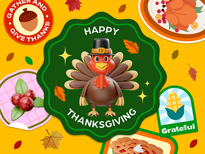 🦃 Happy Thanksgiving 🦃 3d apple pie branding celebration corn cranberry design design asset fall season festive free asset graphic design gratitude icon iconscout illustration stickers thanksgiving turkey vector