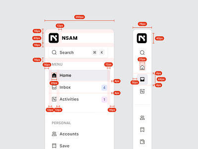 Pixel perfect sidebar design w/ Hugeicons Pro minimalism nav menu navbar navigation side menu side nav sidebar sidenav ui design user interface ux design