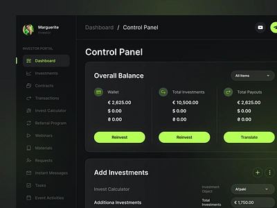 Investment Dashboard Design analytic chart dashboard dashboard dark mode dashboard design data visualization development figma design finance fintech invest investment app investments no code no code development product stock market ui ux design vc (venture capital)