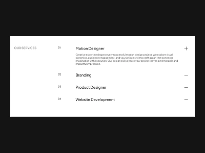A minimal accordion website for portfolio and agency 3d accordion ads design advertising animation branding design faq graphic design landing page logo motion graphics services ui web design website