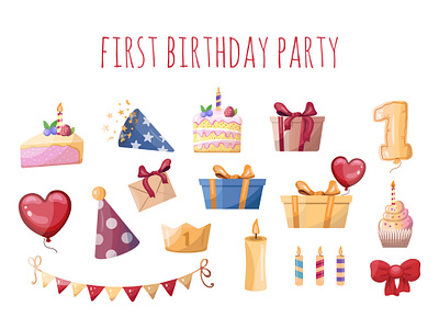 Adorable flat style collection of birthday party elements adorable