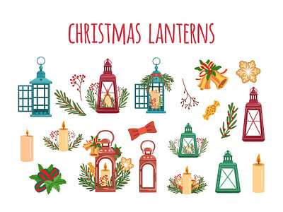 Winter Christmas lanterns, decor merry