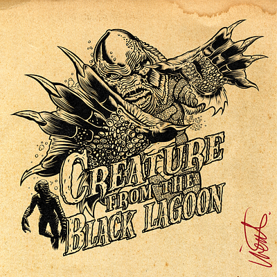 INKING CREATURE BLACK LAGOON artwork branding creature from the black lagoon david vicente design digital art illustration inking logo print universal studio