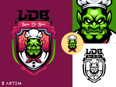 LDB mascot gaming logo design art3m branding cook logo cooking esport esports logo food gaming logo graphic design illustration logo design mascot mascot logo orc restaurant restaurant logo snack logo warcraft world of warcraft wow