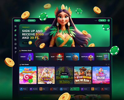 Casino & Betting Website Design: A Green Journey to Luck and Win casino casino style design figma design gambling game design gamedev gamedevelopment art gaming green green casino greenaesthetics lime agency slot ui uiux webdevelopment