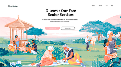 Illustrations for the EnterMedicare project (part 1) art character couple download eco freebies graphic design header hero illustration illustration landing landscape love medicine nature peoples plants ui ux web