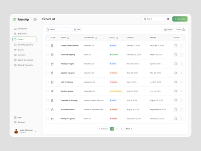 Fastship - Order List Dashboard admin panel crm dashboard delivery fastship logistic management dashboard order list shipment shipment dashboard tracking tracking history transport uiux visual design web app