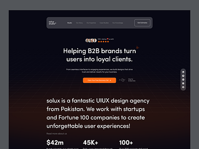 Solux Studio Landing Page - Dark Mode casestudy dark mode ui darkmode design studio landing page landing page design ui uiux website website ui