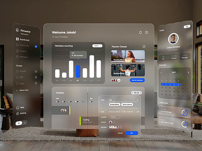 Gym Management Vision Pro Spatial Dashboard animation dashboarddesign fitnesstech gymmanagement visionpro