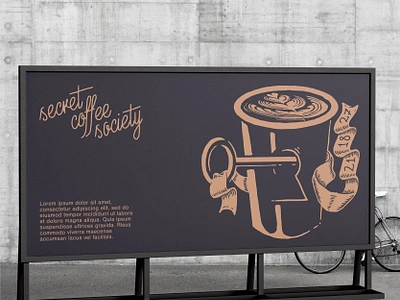 Secret Coffee Society Billboard Mockup billboard brand design brand identity branding branding design classic coffee hand drawn identity design illustration illustrator lettering logo logo design mock up mockup poster retro vintage visual identity