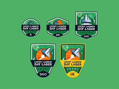 Lucky Launch Day Lager Badge achivement award badge branding browing craft beer design earth icon icon set illustration launch level logo mars rocket space space program travel vector