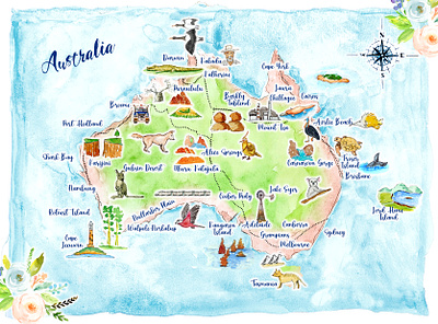 Australia map adobephotoshop graphic design illustration mapart mapinvitation watercolor watercolormap weddingmap