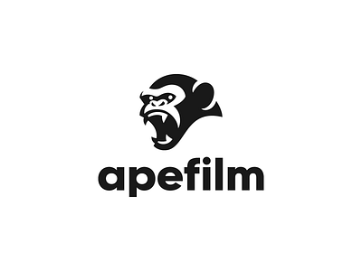 Apefilm logo aggressive ape chimp chimpanzee fearless film gorilla movie negative space production simple studio