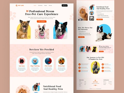 Pet Landing Page animals cat catfood dog dog lovers homepage landing page mockup pet pet adoption pet care pet food pet health typography ui uiux ux veterinarian web design website design